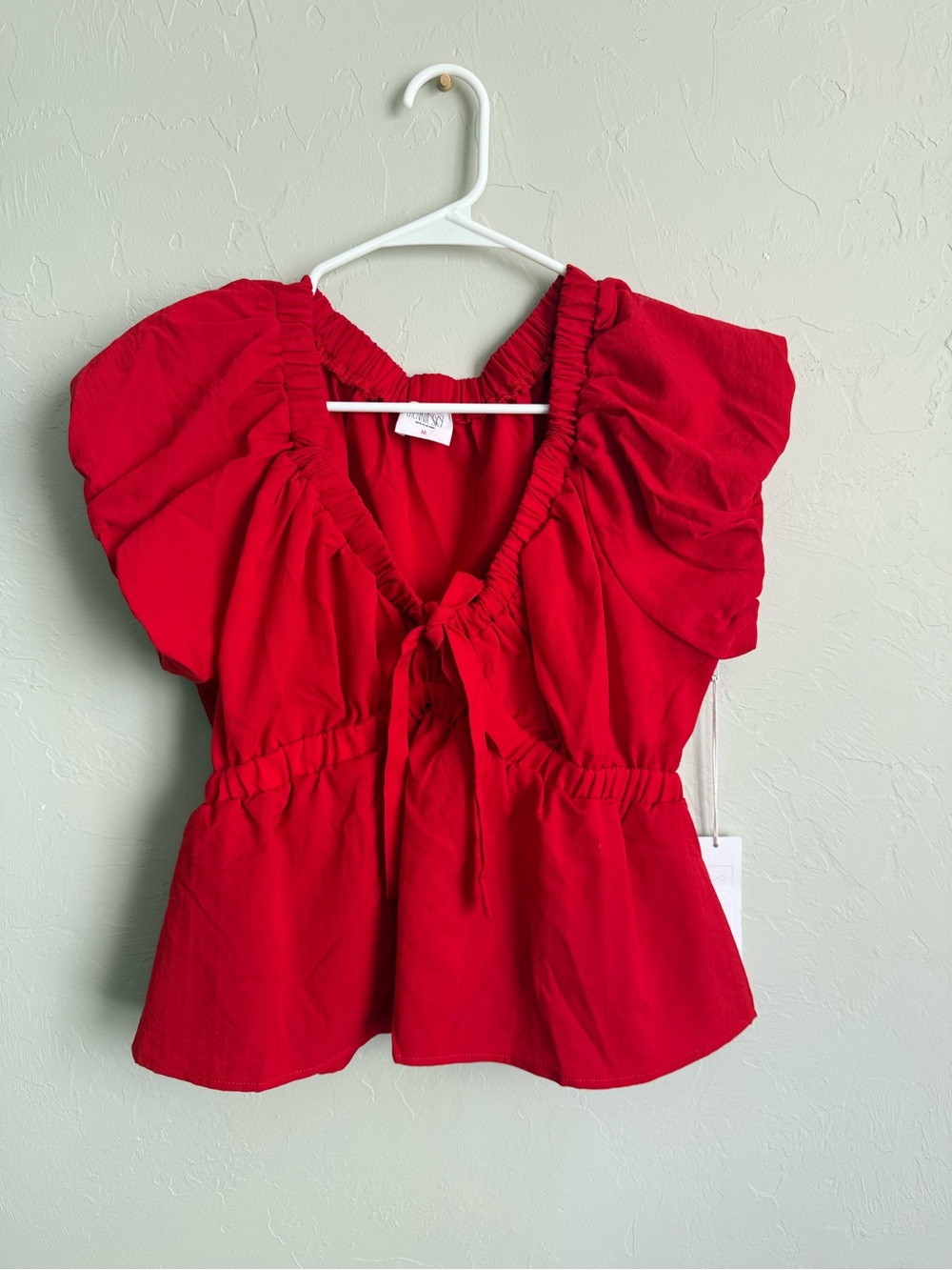 NWT Red Puff Sleeve Tie-Front Women’s Top